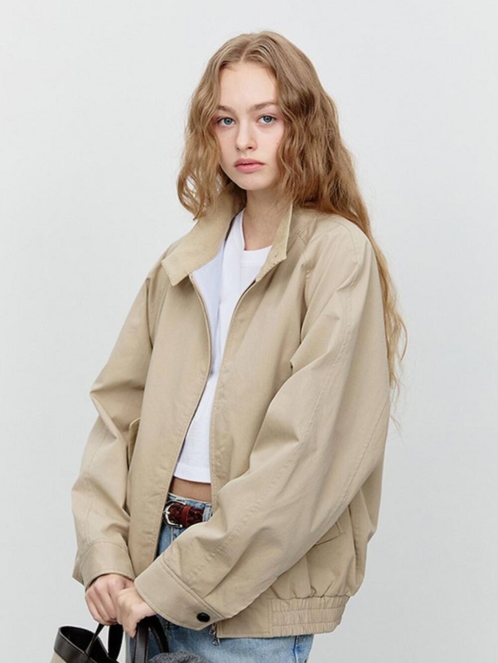 Dunst Unisex Modern Semi-Overfit Cotton-Blend Harrington Jacket in Beige XS